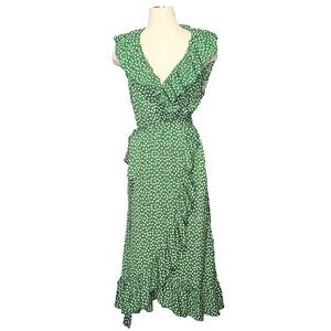 SHEIN Maternity Ruffle V-Neck Wrap Dress Women's Large Green Floral Sleeveless